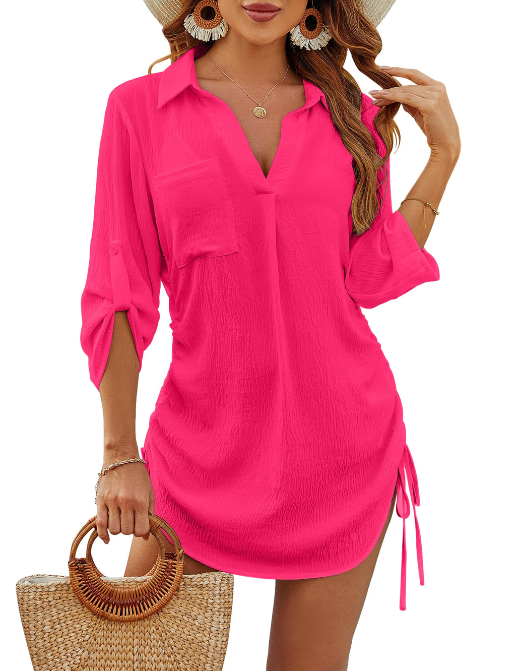 Emoswims - Coverup Drawstring Beach Dress Shirt