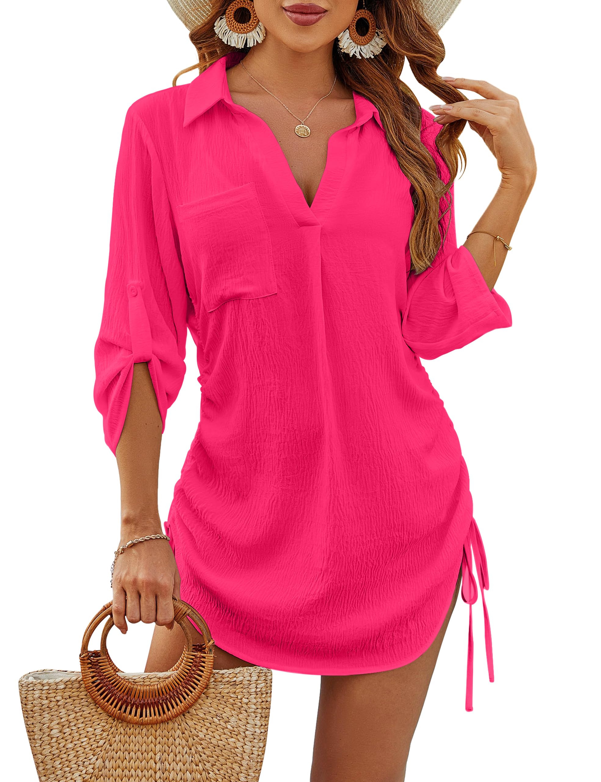 Emoswims - Coverup Drawstring Beach Dress Shirt