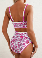 Emoswim - Women's Bikini Sets Floral Print Whip Stitch 2 Piece Swimsuits High Waisted Scoop Bathing Suits