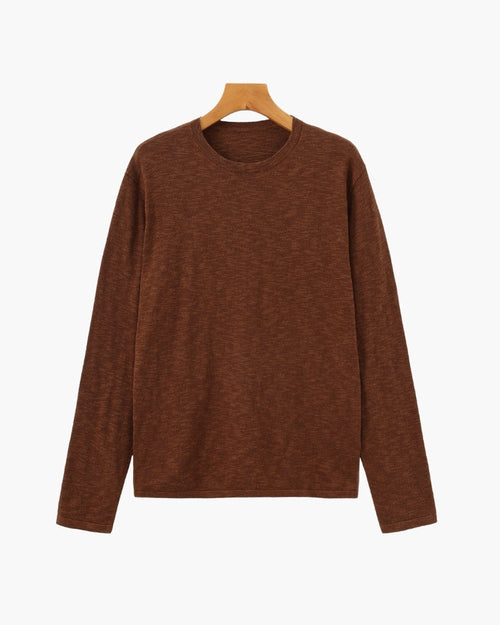 Camiseta básica de cuello redondo de algodón y lino