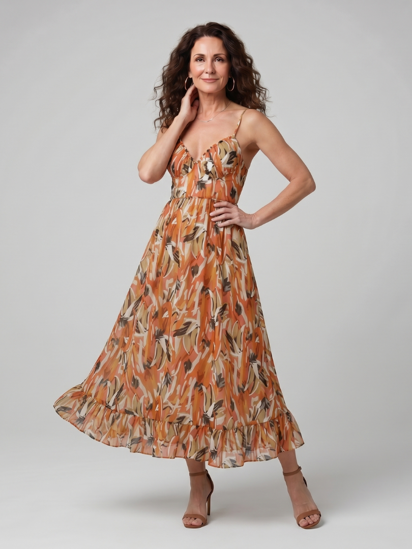 Quill | Vestido midi de tirantes finos con estampado abstracto