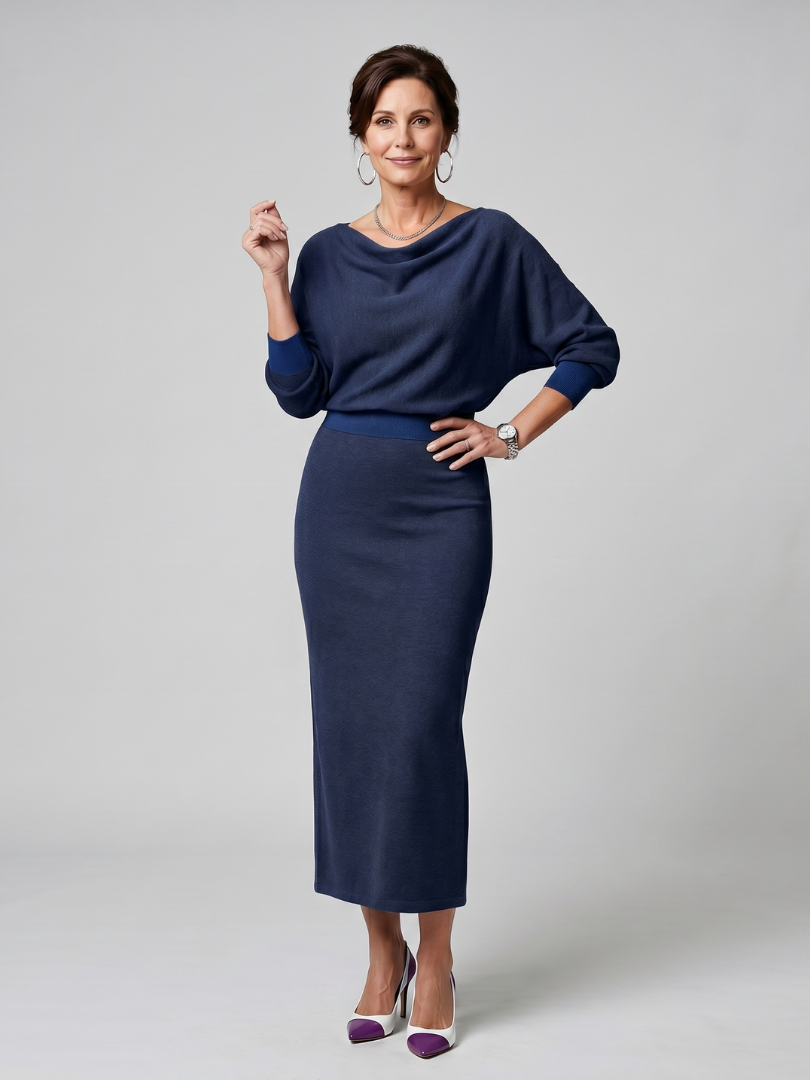 Romy | Vestido midi con escote drapeado y falda entallada