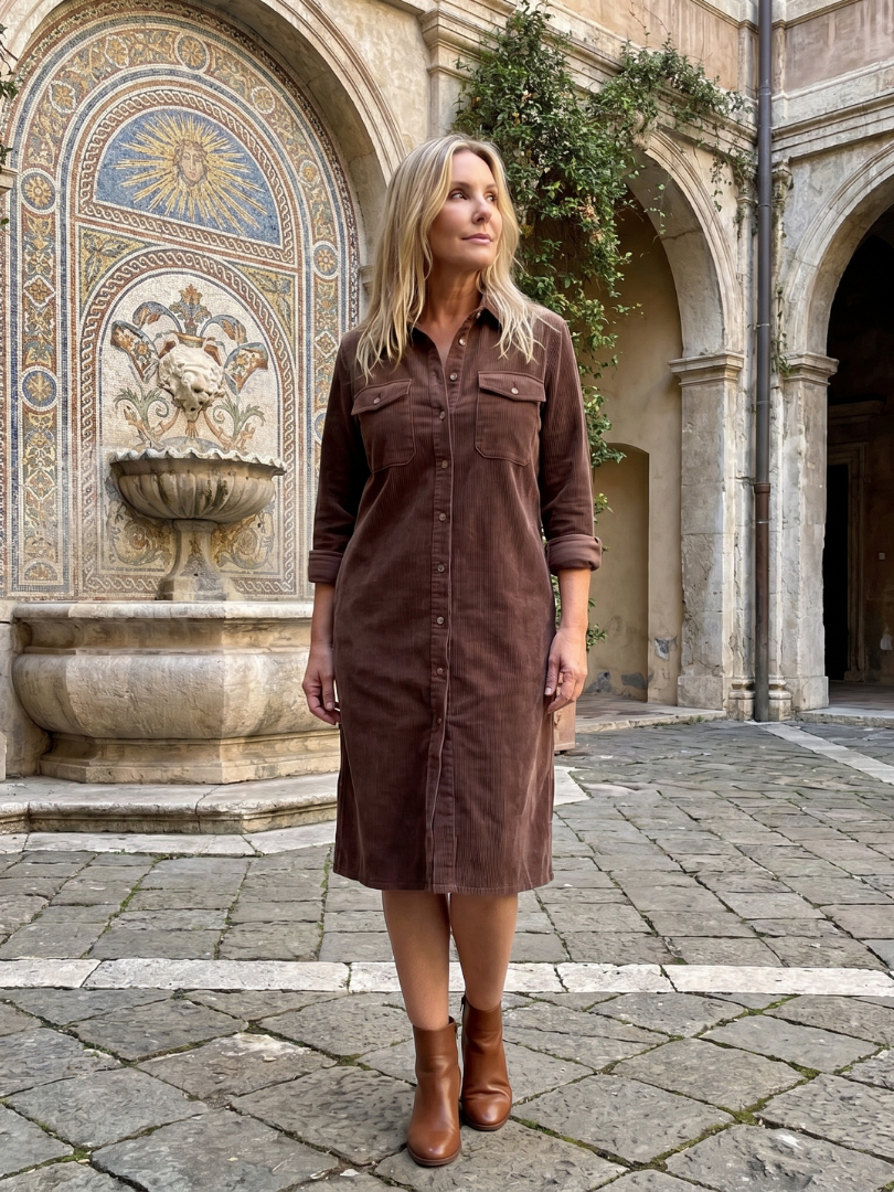 Pema | Vestido midi de manga larga con bolsillos tipo parche