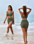 Emoswims - Womens Swim Skirt High Waisted Bikini Sets Tummy Control Swimsuits Mesh Sarong Wraps Bathing Suits