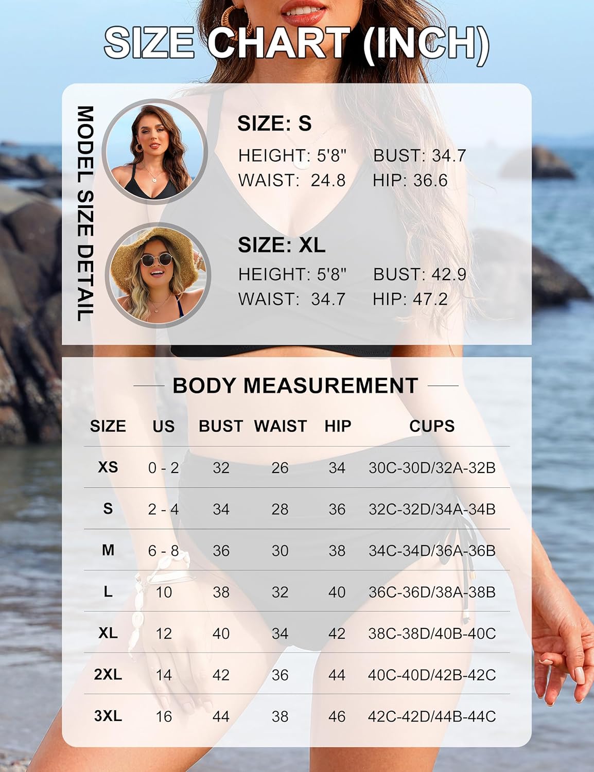 Emoswims - Womens High Waisted Bikini Sets Drawstring Tummy Control Swimsuits Crisscross Tie Back Bathing Suit