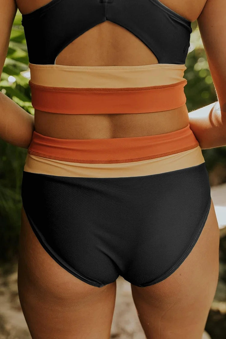 Emoswims - Olive Drab Colorblock Cut Back Bikini Set