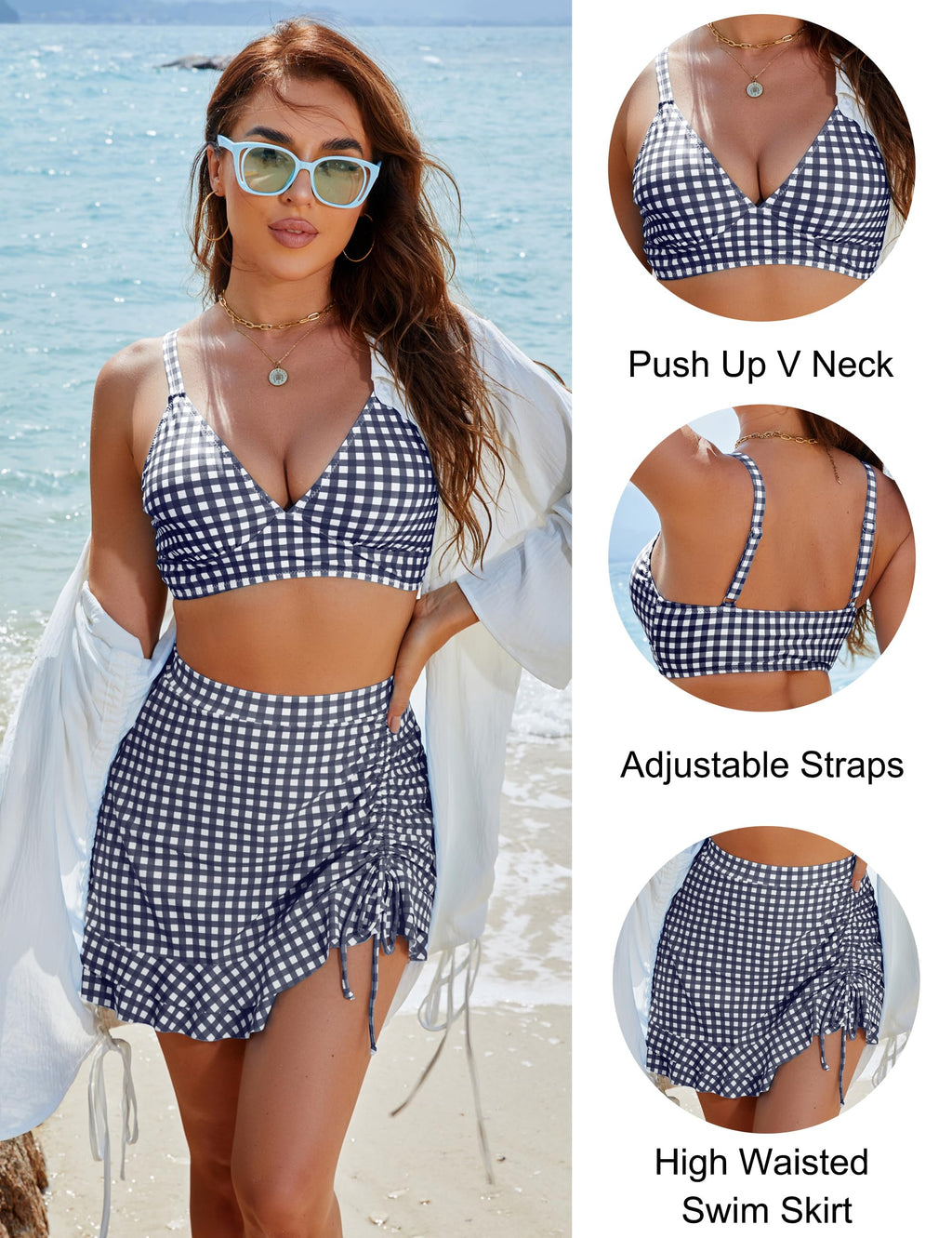 Emoswims - Women's High Waisted Bikini Sets Tummy Control Swim Skirt Two Piece Swim Suit