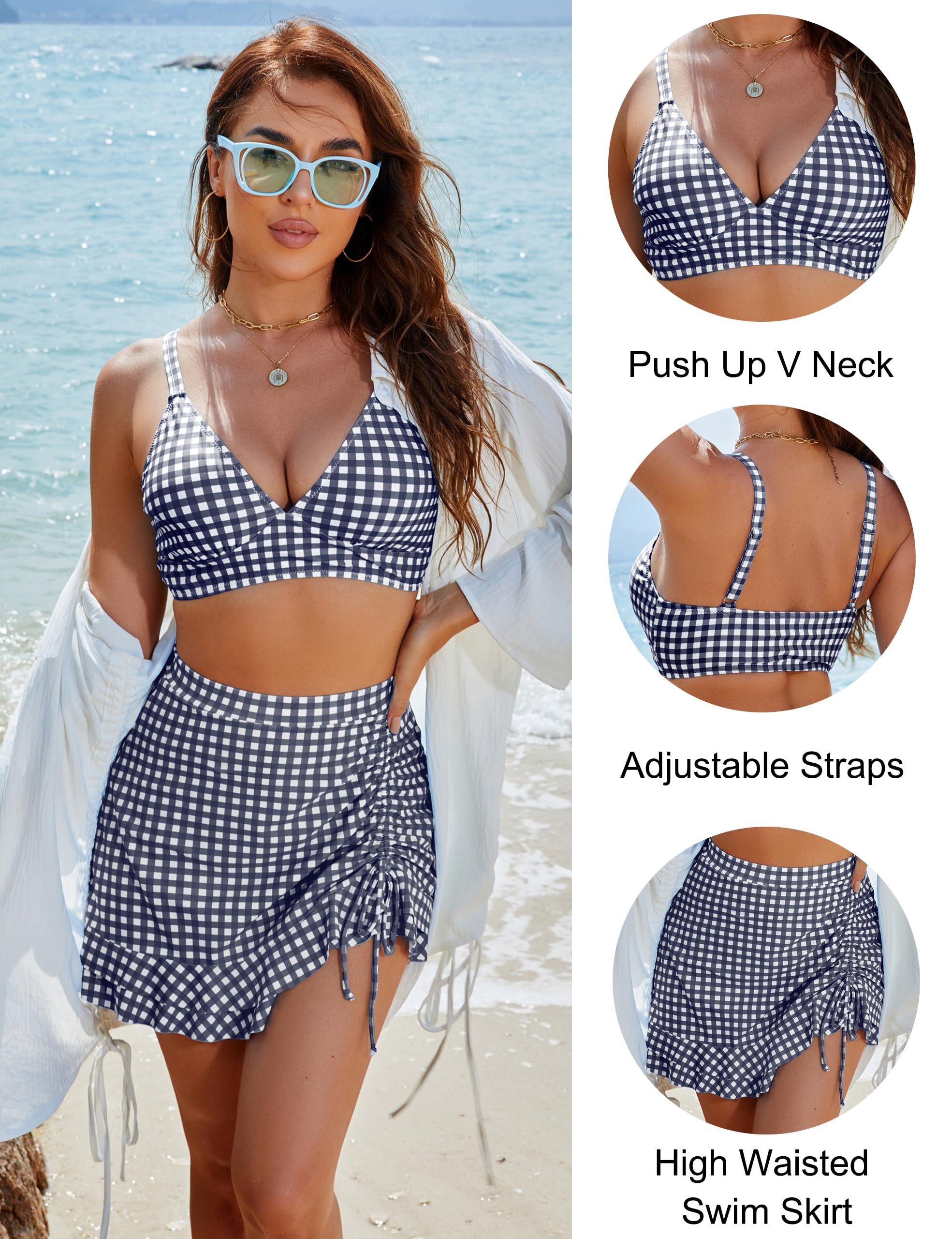 Emoswims - Women's High Waisted Bikini Sets Tummy Control Swim Skirt Two Piece Swim Suit