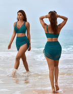 Emoswims - Womens Swim Skirt High Waisted Bikini Sets Tummy Control Swimsuits Mesh Sarong Wraps Bathing Suits