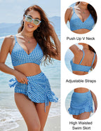 Emoswims - Women's High Waisted Bikini Sets Tummy Control Swim Skirt Two Piece Swim Suit