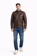 CHAQUETA BIKER DE CUERO MARRÓN