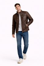 CHAQUETA BIKER DE CUERO MARRÓN
