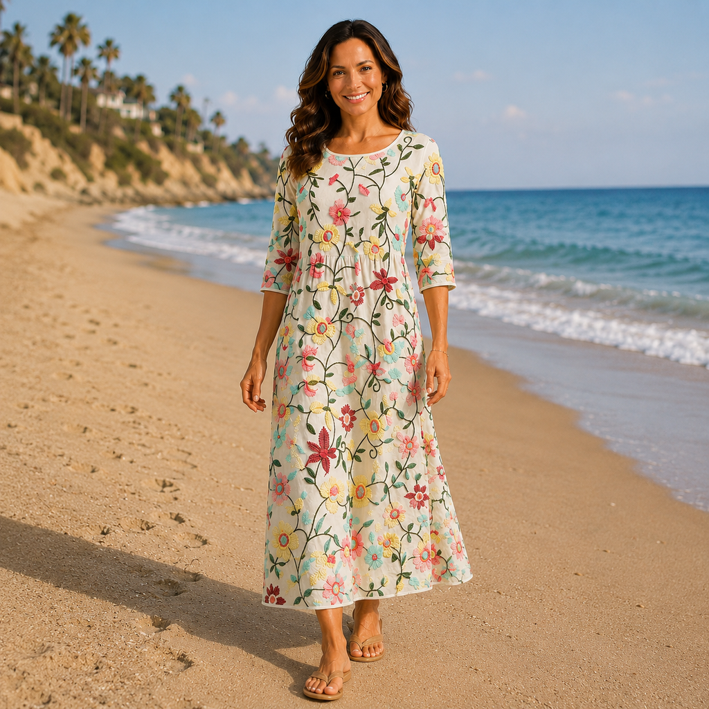 ESMERALDA | Vestido midi bordado con motivos florales