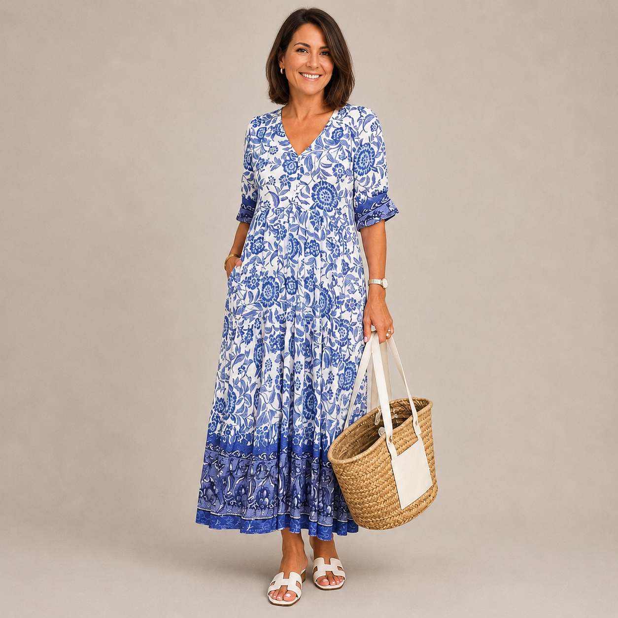 KEISHA | Vestido floral con escote en V, grácil y elegante