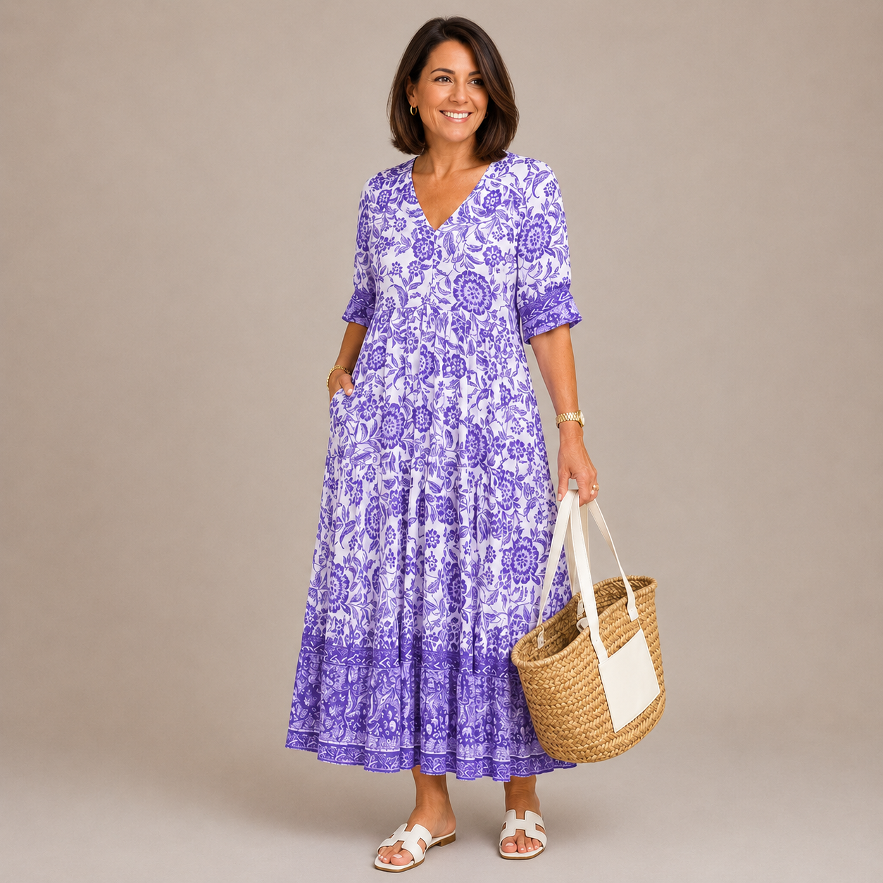 KEISHA | Vestido floral con escote en V, grácil y elegante