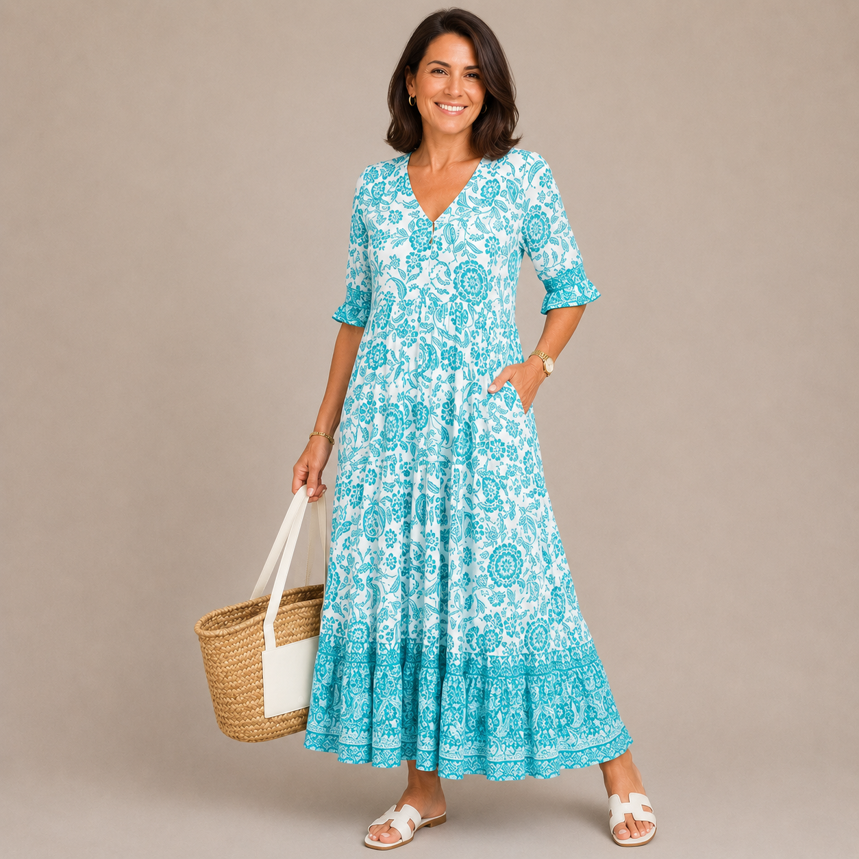 KEISHA | Vestido floral con escote en V, grácil y elegante