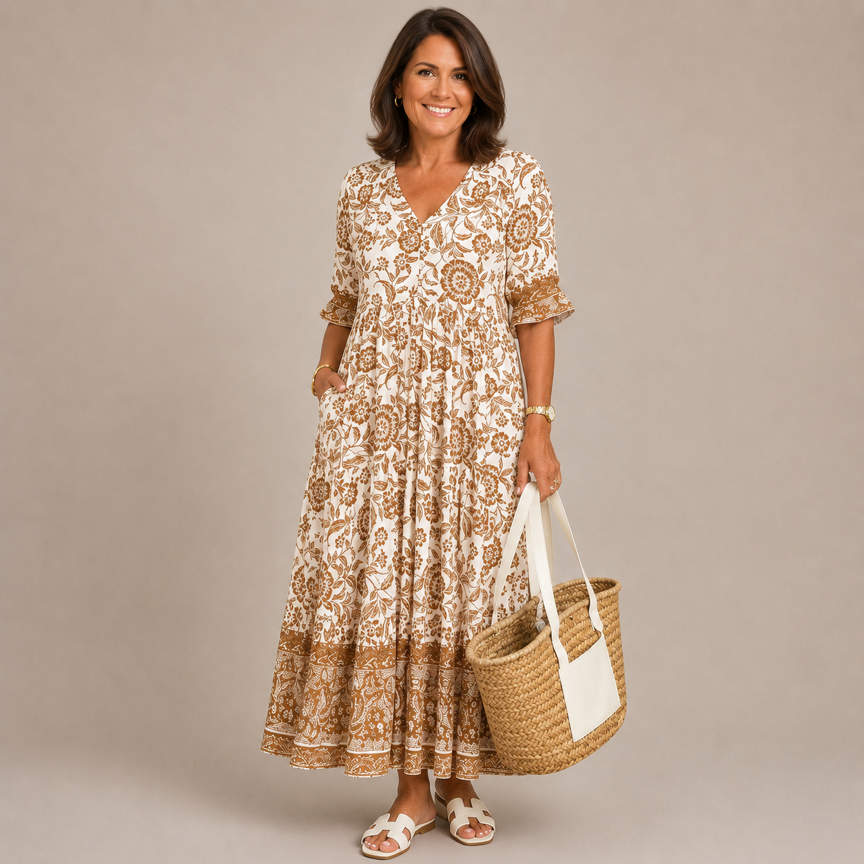 KEISHA | Vestido floral con escote en V, grácil y elegante