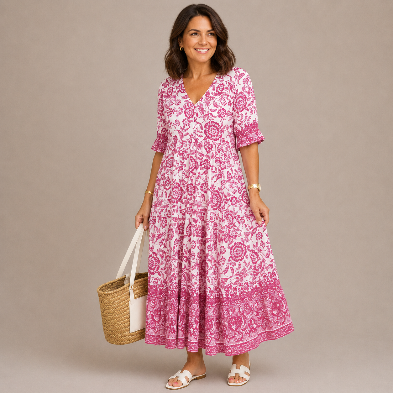 KEISHA | Vestido floral con escote en V, grácil y elegante