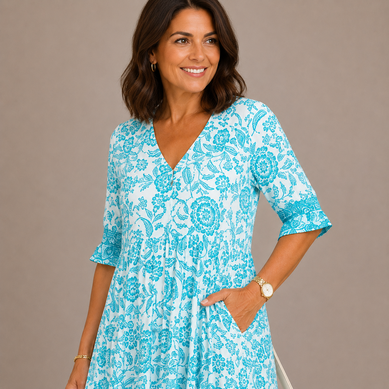 KEISHA | Vestido floral con escote en V, grácil y elegante