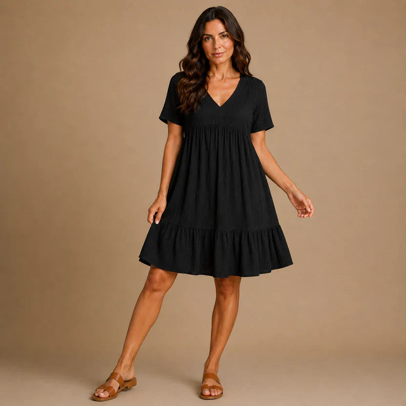 JANA | Minivestido canalé de capas con escote en V