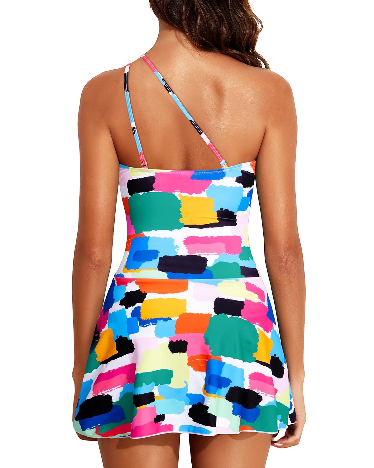 Emoswims - Women One Piece Swim Dress One Shoulder Swimsuit with Skirt