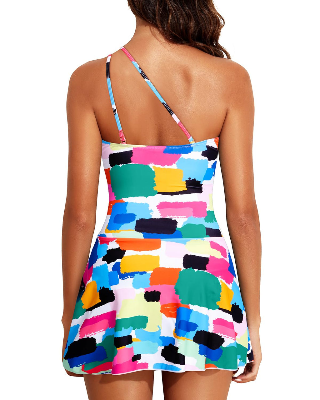Emoswims - Women One Piece Swim Dress One Shoulder Swimsuit with Skirt