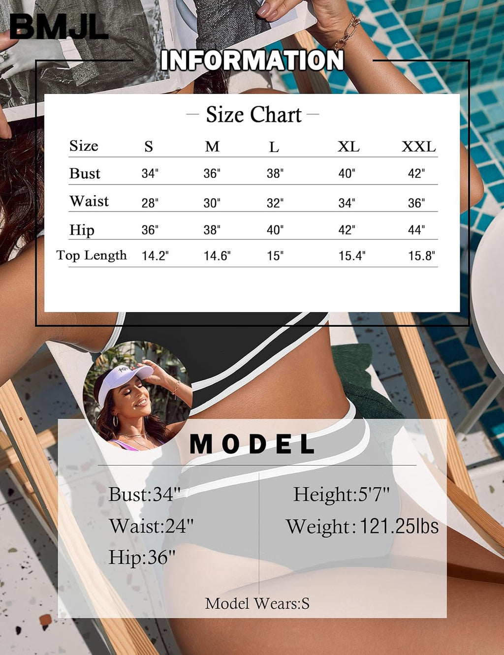 Emoswims - Women's High Waisted Bikini Sets Sporty Two Piece Swimsuits Color Block Cheeky High Cut Bathing Suits