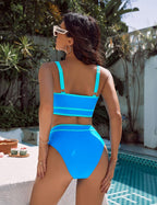 Emoswims - Women's High Waisted Bikini Sets Sporty Two Piece Swimsuits Color Block Cheeky High Cut Bathing Suits