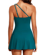 Emoswims - Women One Piece Swim Dress One Shoulder Swimsuit with Skirt