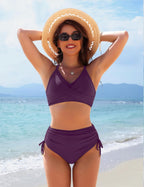 Emoswims - Womens High Waisted Bikini Sets Drawstring Tummy Control Swimsuits Crisscross Tie Back Bathing Suit