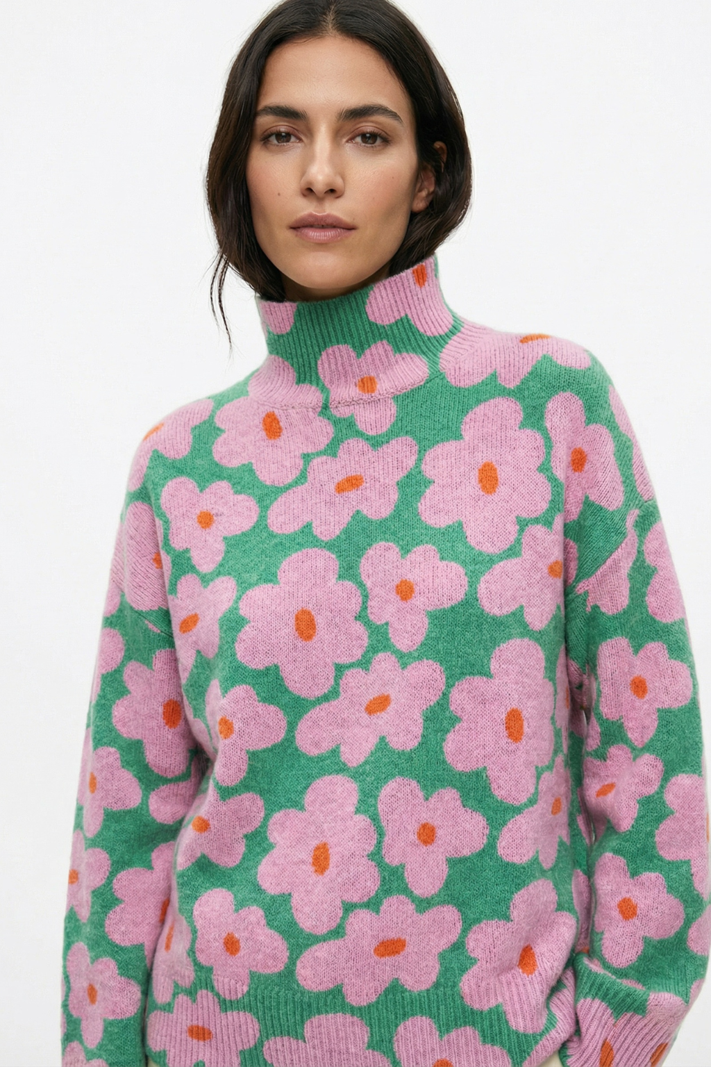 JERSEY DE PUNTO CUELLO ALTO FLORAL