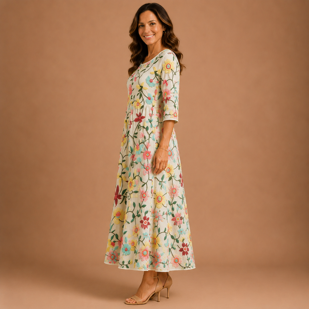 ESMERALDA | Vestido midi bordado con motivos florales