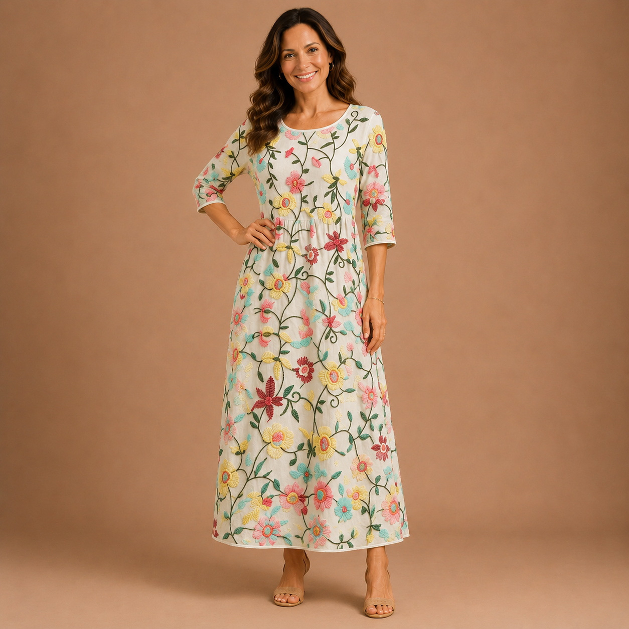 ESMERALDA | Vestido midi bordado con motivos florales
