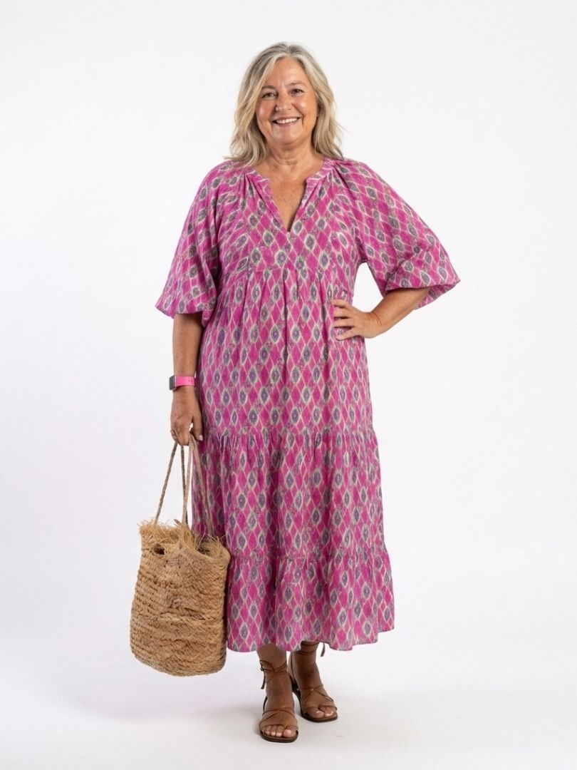 ALIANA | Vestido midi estampado con escote en V