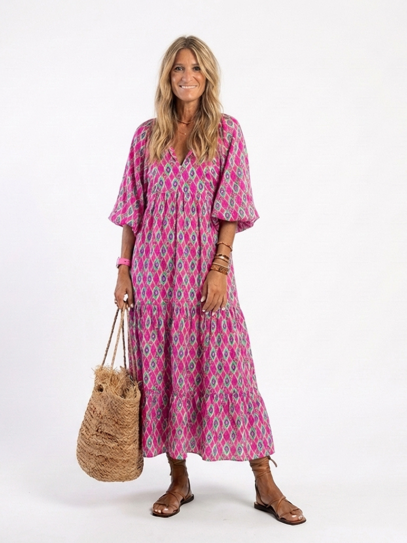 ALIANA | Vestido midi estampado con escote en V