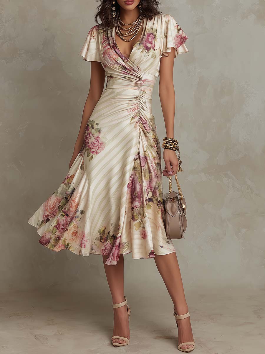 Gabriel Moreno - Alba | Vestido Midi Wrap Floral Elegante con Fruncidos