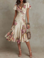 Gabriel Moreno - Alba | Vestido Midi Wrap Floral Elegante con Fruncidos