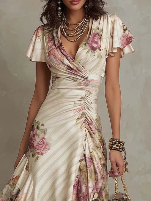 Gabriel Moreno - Alba | Vestido Midi Wrap Floral Elegante con Fruncidos