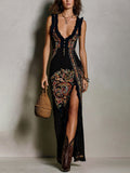 Gabriel Moreno - Vestido Estampado Estilo Bohemio con Escote en V Profundo y Raja Alta