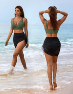 Emoswims - Womens Swim Skirt High Waisted Bikini Sets Tummy Control Swimsuits Mesh Sarong Wraps Bathing Suits