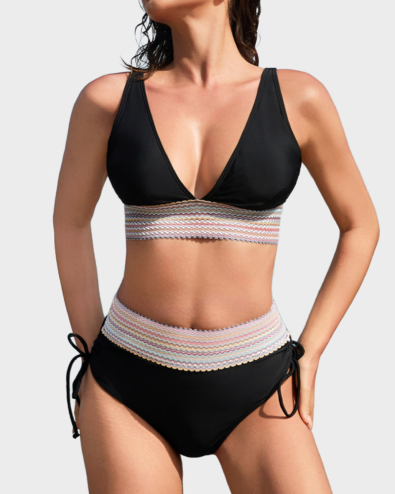 Emoswims - High Waisted Tummy Control Color Block Bikini Sets