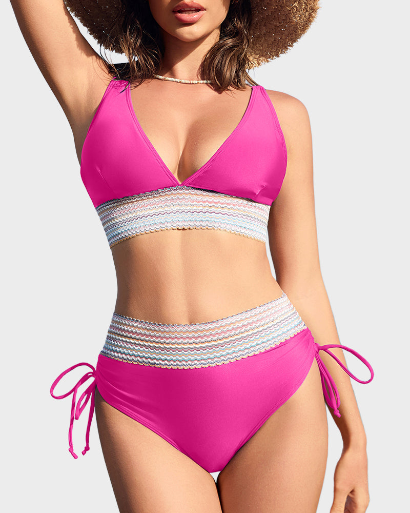 Emoswims - High Waisted Tummy Control Color Block Bikini Sets