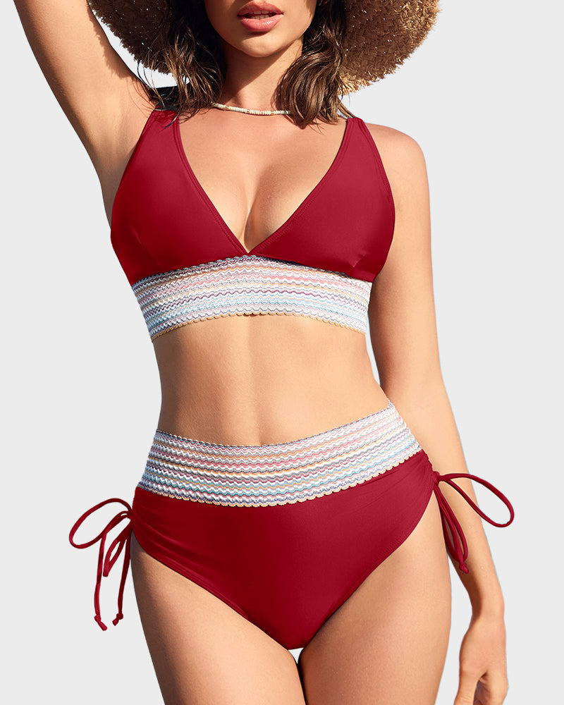 Emoswims - High Waisted Tummy Control Color Block Bikini Sets