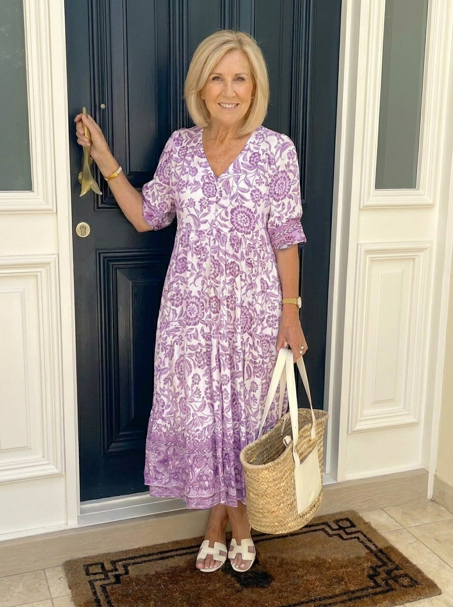Tallis | Elegante vestido floral con cuello en V