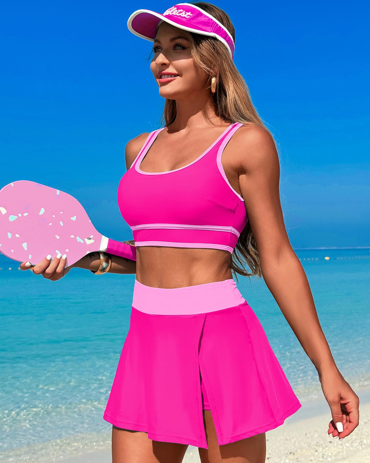 Emoswims - High Waisted Bikini Sets Tummy Control Swim Skirt Two Piece Swim Suit Tummy Control Color Block Bathing Suit