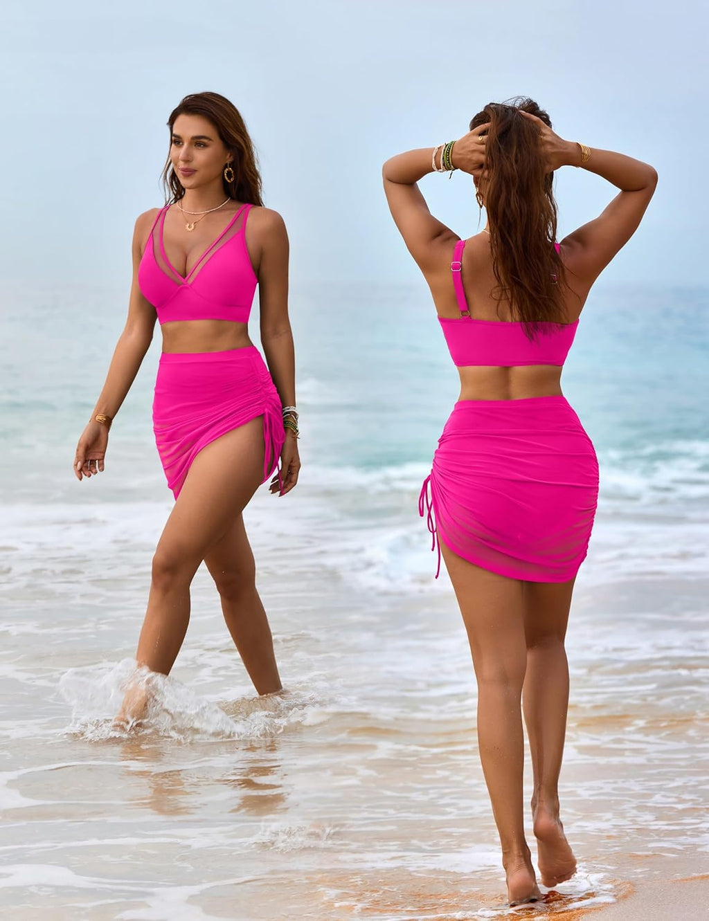 Emoswims - Womens Swim Skirt High Waisted Bikini Sets Tummy Control Swimsuits Mesh Sarong Wraps Bathing Suits