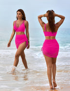 Emoswims - Womens Swim Skirt High Waisted Bikini Sets Tummy Control Swimsuits Mesh Sarong Wraps Bathing Suits