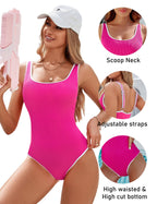 Emoswims - Women's One Piece Swimsuit Sports Adjustable Strap Bathing Suit Color Block Ribbed High Cut Swimsuits
