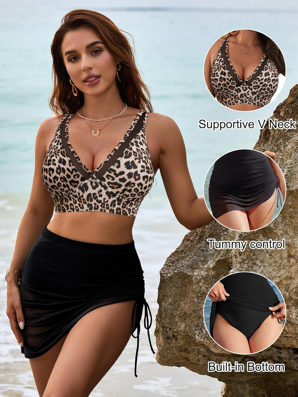 Emoswims - Womens Swim Skirt High Waisted Bikini Sets Tummy Control Swimsuits Mesh Sarong Wraps Bathing Suits