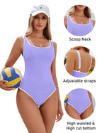 Emoswims - Women's One Piece Swimsuit Sports Adjustable Strap Bathing Suit Color Block Ribbed High Cut Swimsuits